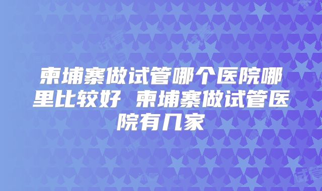 柬埔寨做试管哪个医院哪里比较好 柬埔寨做试管医院有几家
