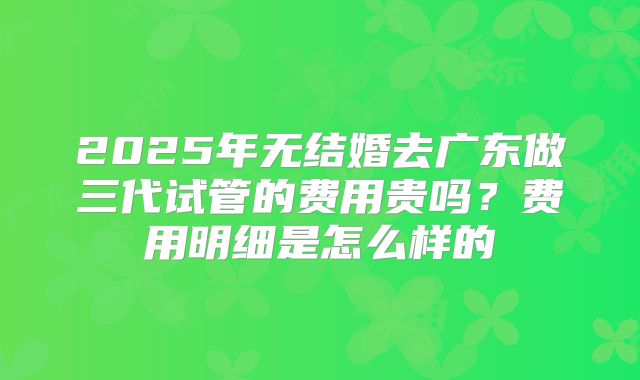2025年无结婚去广东做三代试管的费用贵吗？费用明细是怎么样的