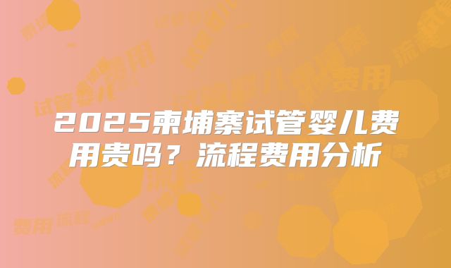 2025柬埔寨试管婴儿费用贵吗?流程费用分析
