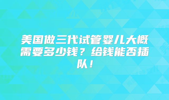 美国做三代试管婴儿大概需要多少钱？给钱能否插队！
