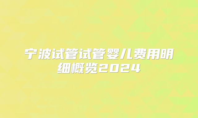 宁波试管试管婴儿费用明细概览2024
