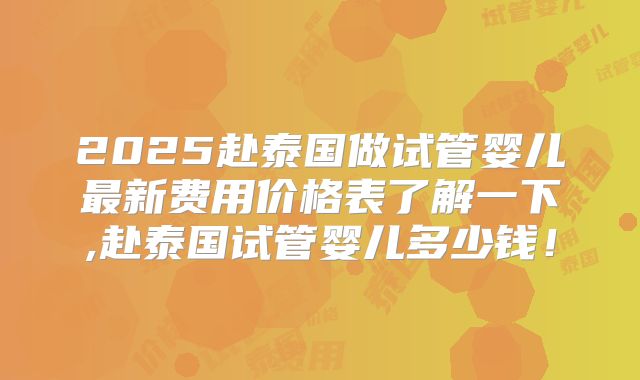 2025赴泰国做试管婴儿最新费用价格表了解一下,赴泰国试管婴儿多少钱！