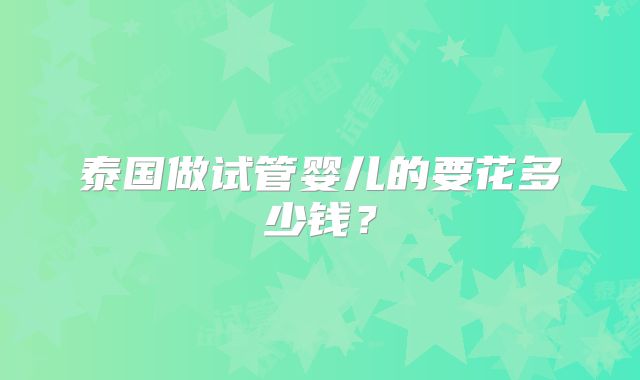 泰国做试管婴儿的要花多少钱?
