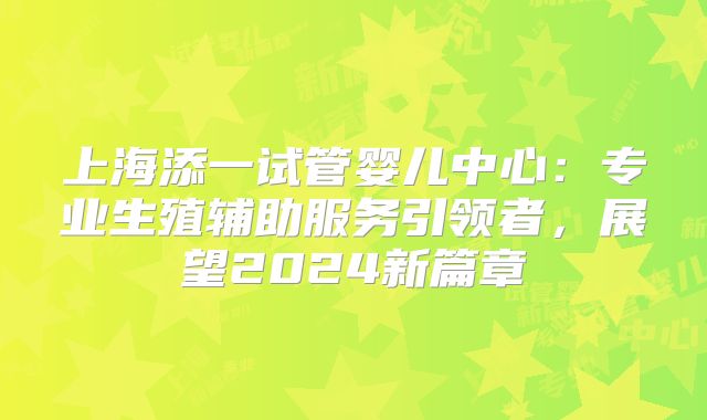上海添一试管婴儿中心:专业生殖辅助服务引领者,展望2024新篇章