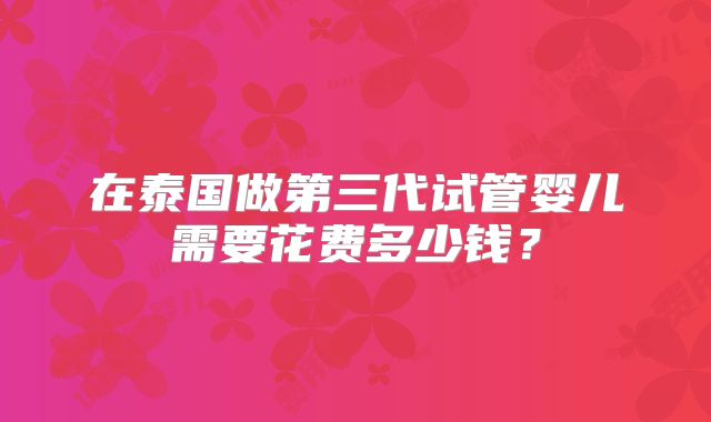 在泰国做第三代试管婴儿需要花费多少钱？