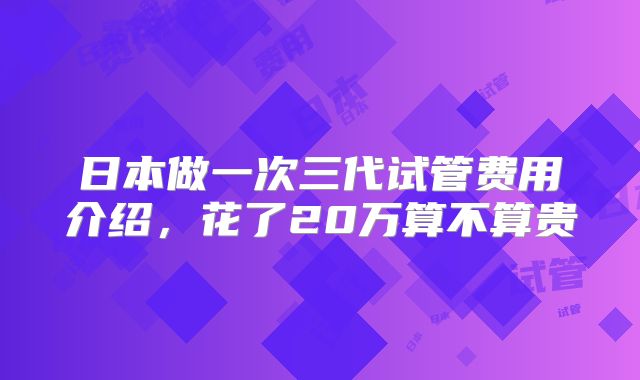 日本做一次三代试管费用介绍，花了20万算不算贵