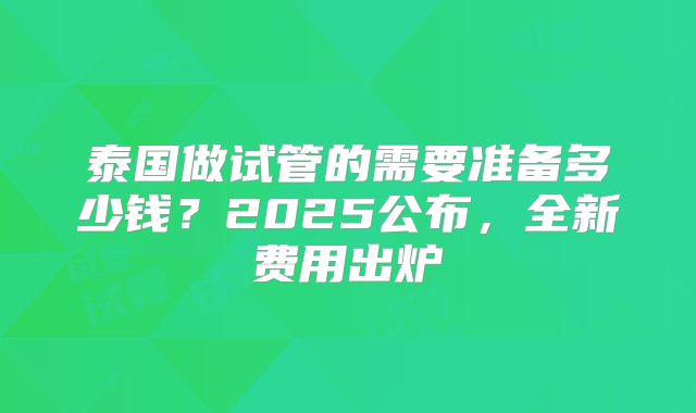 泰国做试管的需要准备多少钱?2025公布,全新费用出炉