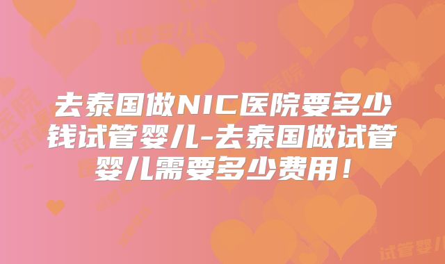去泰国做NIC医院要多少钱试管婴儿-去泰国做试管婴儿需要多少费用!