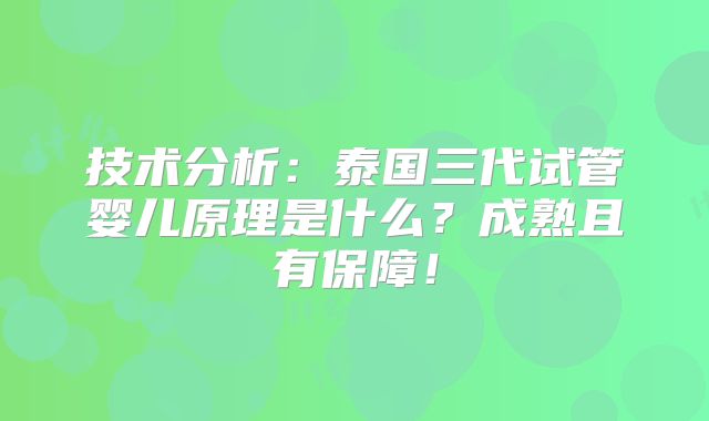 技术分析:泰国三代试管婴儿原理是什么?成熟且有保障!