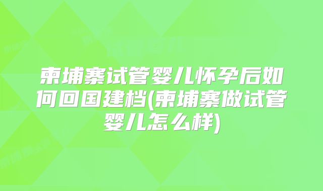 柬埔寨试管婴儿怀孕后如何回国建档(柬埔寨做试管婴儿怎么样)