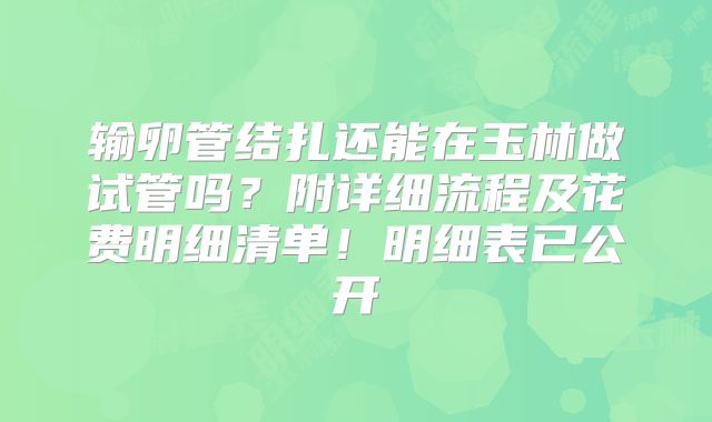 输卵管结扎还能在玉林做试管吗？附详细流程及花费明细清单！明细表已公开