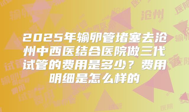 2025年输卵管堵塞去沧州中西医结合医院做三代试管的费用是多少?费用明细是怎么样的