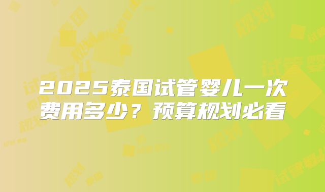 2025泰国试管婴儿一次费用多少？预算规划必看