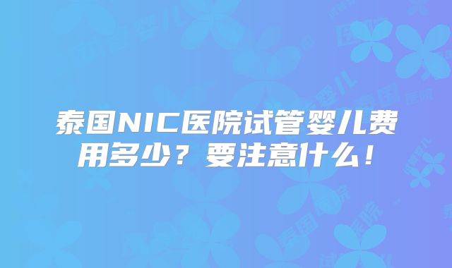 泰国NIC医院试管婴儿费用多少?要注意什么!