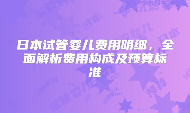 日本试管婴儿费用明细,全面解析费用构成及预算标准
