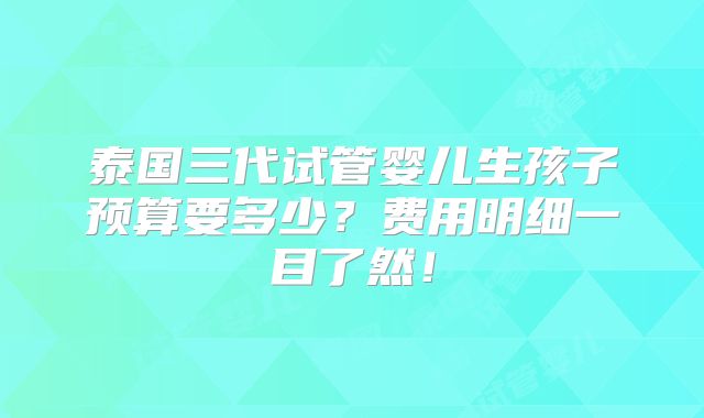 泰国三代试管婴儿生孩子预算要多少?费用明细一目了然!