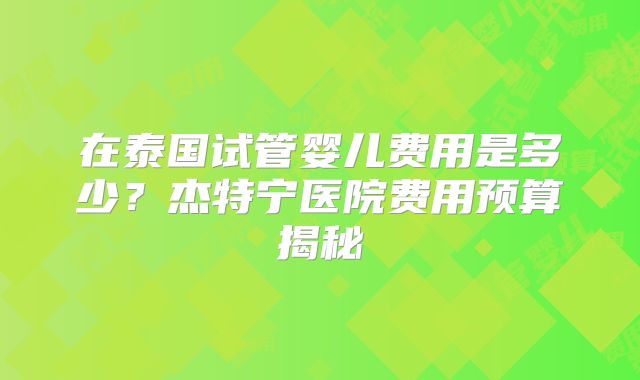 在泰国试管婴儿费用是多少？杰特宁医院费用预算揭秘