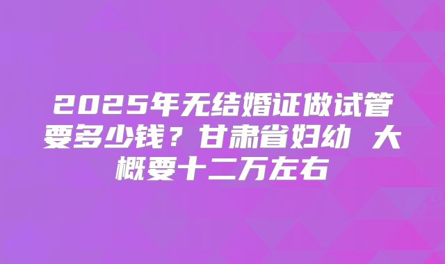 2025年无结婚证做试管要多少钱?甘肃省妇幼 大概要十二万左右