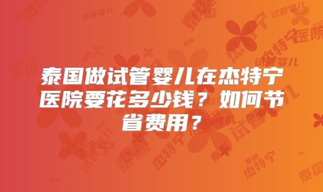 泰国做试管婴儿在杰特宁医院要花多少钱?如何节省费用?