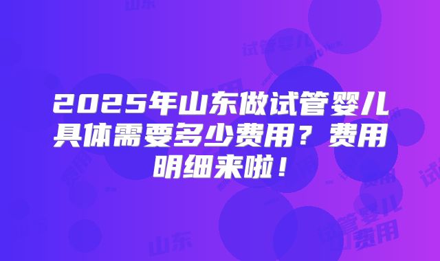 2025年山东做试管婴儿具体需要多少费用？费用明细来啦！
