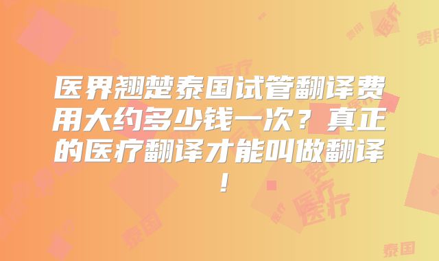 医界翘楚泰国试管翻译费用大约多少钱一次？真正的医疗翻译才能叫做翻译！