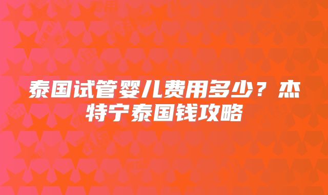 泰国试管婴儿费用多少?杰特宁泰国钱攻略