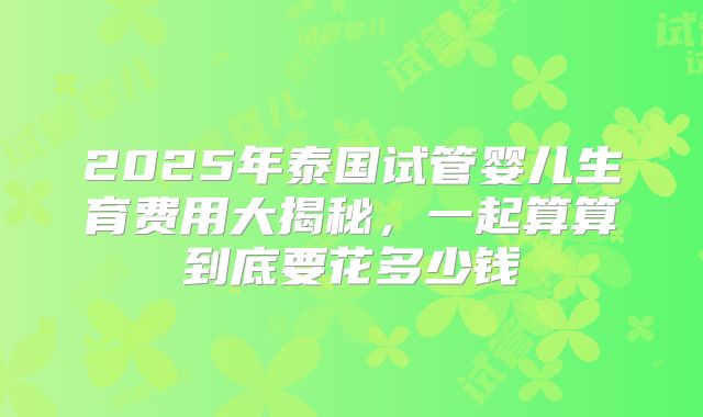 2025年泰国试管婴儿生育费用大揭秘，一起算算到底要花多少钱
