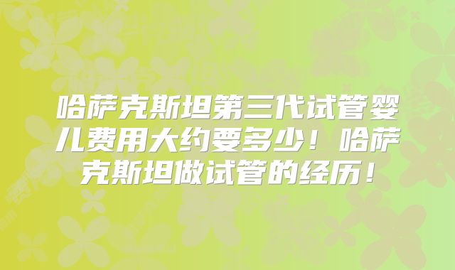 哈萨克斯坦第三代试管婴儿费用大约要多少!哈萨克斯坦做试管的经历!