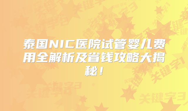 泰国NIC医院试管婴儿费用全解析及省钱攻略大揭秘!