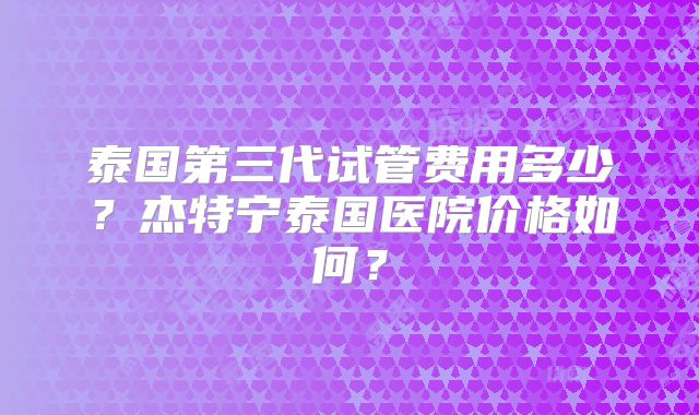 泰国第三代试管费用多少?杰特宁泰国医院价格如何?