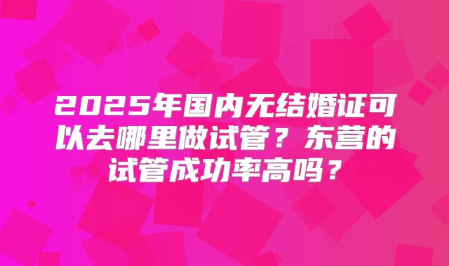 2025年国内无结婚证可以去哪里做试管?东营的试管成功率高吗?