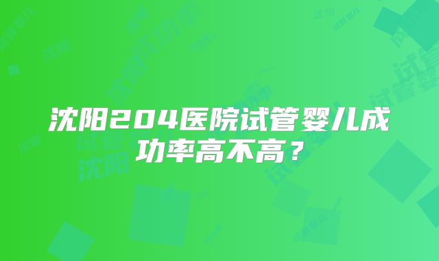 沈阳204医院试管婴儿成功率高不高？