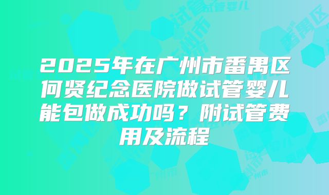 2025年在广州市番禺区何贤纪念医院做试管婴儿能包做成功吗？附试管费用及流程