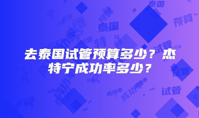 去泰国试管预算多少?杰特宁成功率多少?