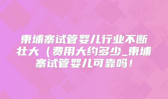 柬埔寨试管婴儿行业不断壮大(费用大约多少_柬埔寨试管婴儿可靠吗!