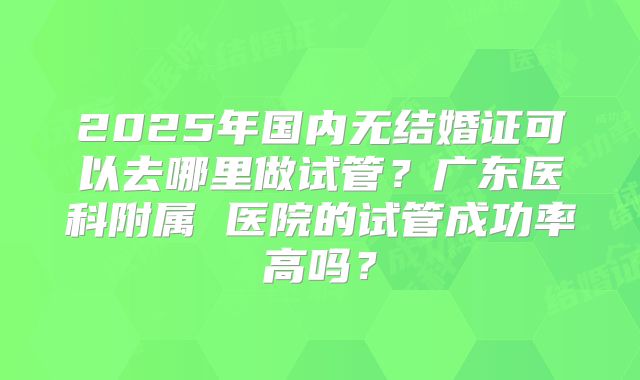 2025年国内无结婚证可以去哪里做试管？广东医科附属 医院的试管成功率高吗？