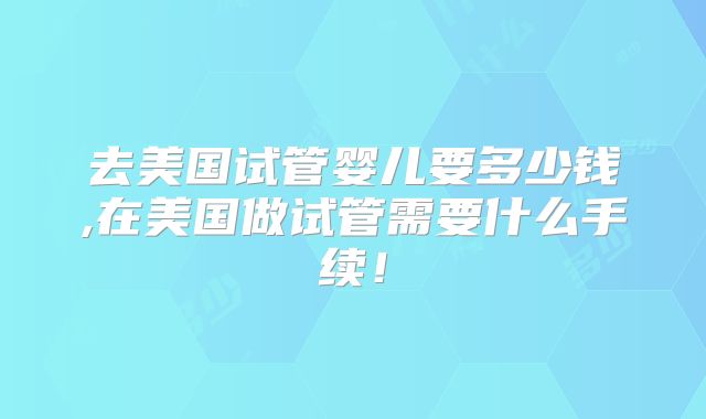 去美国试管婴儿要多少钱,在美国做试管需要什么手续！