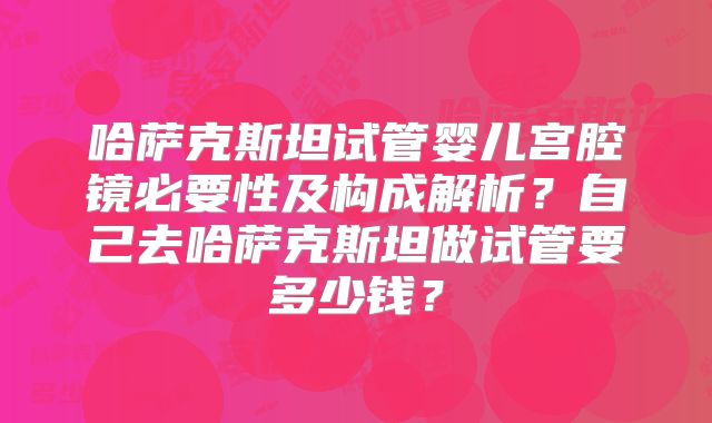 哈萨克斯坦试管婴儿宫腔镜必要性及构成解析?自己去哈萨克斯坦做试管要多少钱?
