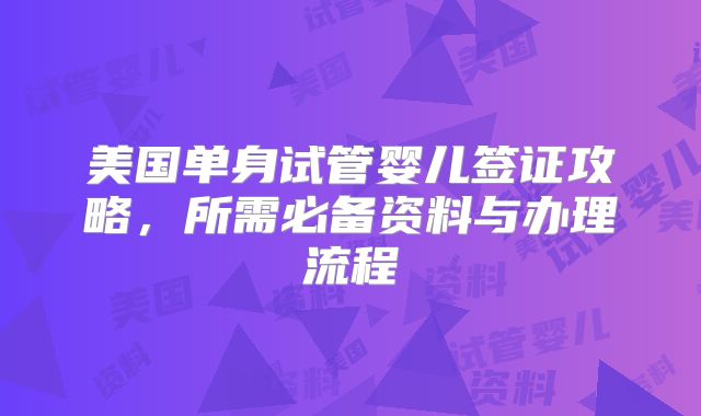 美国单身试管婴儿签证攻略,所需必备资料与办理流程