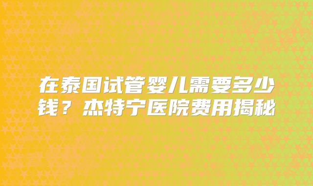 在泰国试管婴儿需要多少钱？杰特宁医院费用揭秘