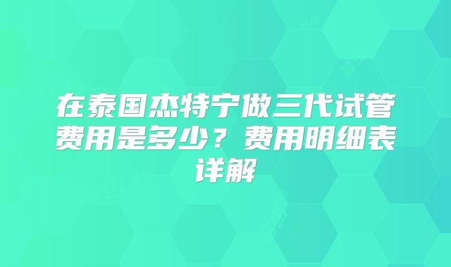 在泰国杰特宁做三代试管费用是多少？费用明细表详解
