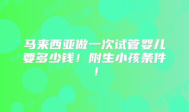 马来西亚做一次试管婴儿要多少钱!附生小孩条件!