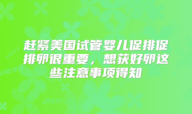赶紧美国试管婴儿促排促排卵很重要，想获好卵这些注意事项得知