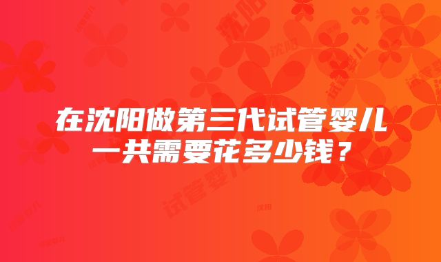 在沈阳做第三代试管婴儿一共需要花多少钱？