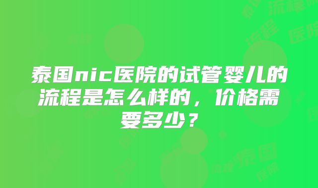 泰国nic医院的试管婴儿的流程是怎么样的,价格需要多少?