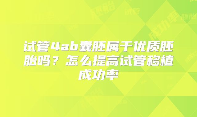 试管4ab囊胚属于优质胚胎吗？怎么提高试管移植成功率