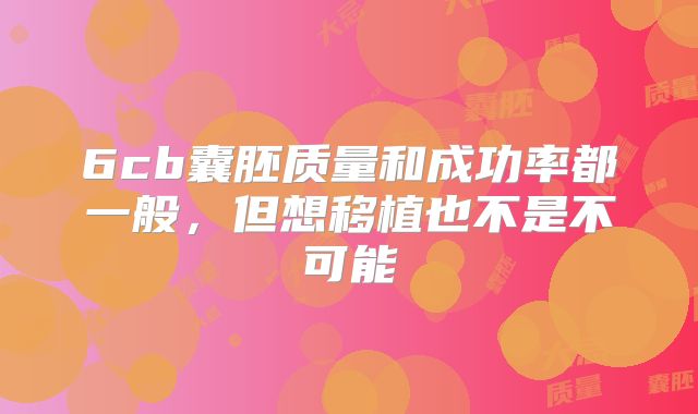 6cb囊胚质量和成功率都一般,但想移植也不是不可能