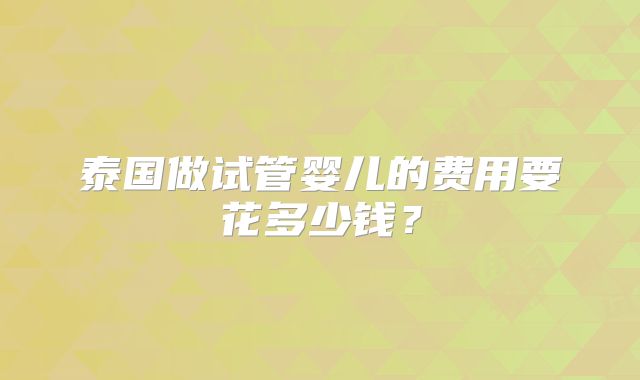 泰国做试管婴儿的费用要花多少钱？