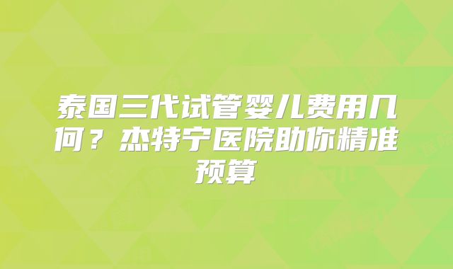 泰国三代试管婴儿费用几何？杰特宁医院助你精准预算