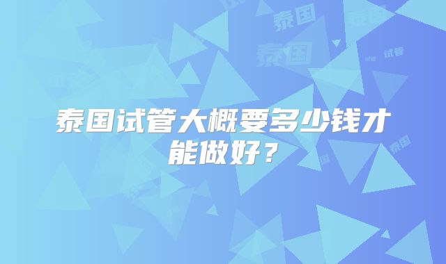泰国试管大概要多少钱才能做好？